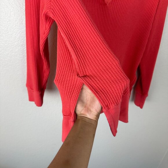 Stateside Red Waffle Knit Ribbed Long Sleeve Top M Henley Soft Stretchy - Picture 6 of 9